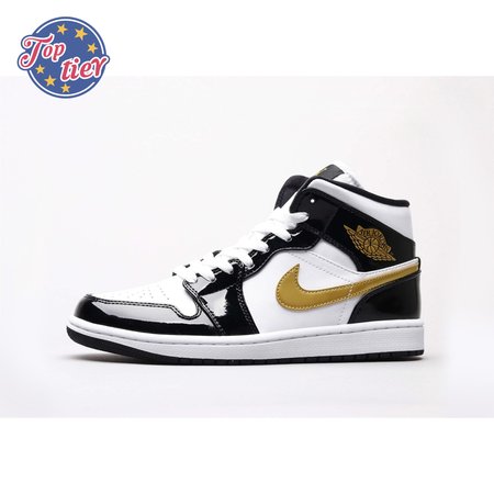 Air Jordan 1 Mid Patent Black White Gold 36-46