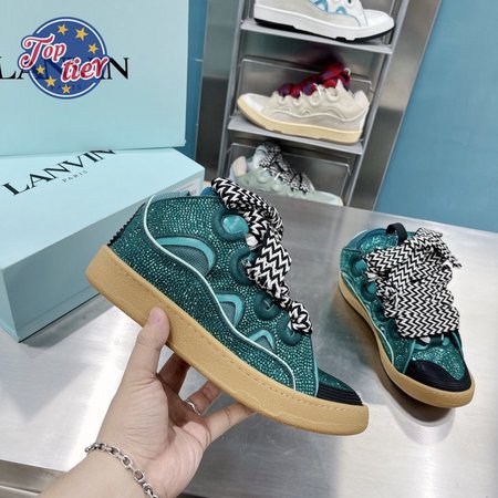 LANVIN Curb sneakers in Leather and strass navy blue STRA-H21281 Size 35-45