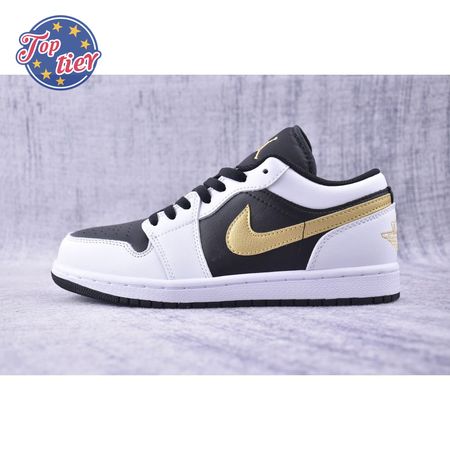 Jordan 1 Low White Black Metallic Gold Swoosh 553558-172 Unisex Size